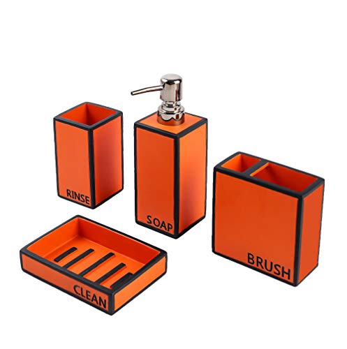 Hymmah Bathroom Accessories Set,Toothbrush Holder,Farmhouse Bathroom Decor,4 Pcs Resin Gift Set Apartment Necessities, Contain Toothbrush Cup,Soap Dispenser,Soap Dish,Tumbler Orange - color: Simple Orange