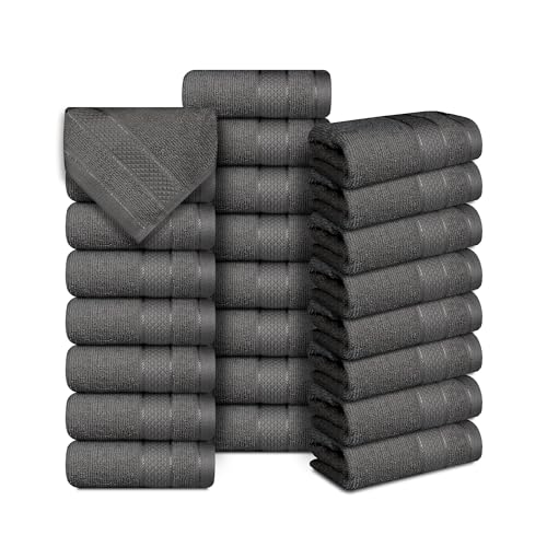 Casa Lino Face Towels & Body Wash Cloths for Showering - 100% Cotton Wash Cloths for Bathroom - Highly Absorbent & Quick Drying Washcloth Set - Cotton Washcloths 24 Pack (12" x 12" | Charcoal Black) - color: Charcoal