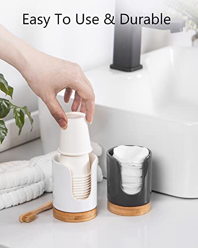 Ceramic Bathroom Cups Dispenser - 3 oz Disposable Paper & Plastic Bathroom Cups Holder - Mouthwash Cups Dispenser for Bathroom, Guest Toiletries, Countertop - BPA Free, Kids Safe(White) - color: White, size: Set/1