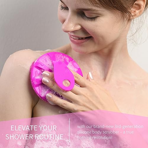 Silicone Body Scrubber, BEAUTAIL Gentle Exfoliating Brush for All Skin Type | Lather Well Shower Scrubber for Body, Bath Essentials for Women, Men & Kids, Hygienic Silicone Loofah. 2-Pack, Purple+Black - color: Type3-purple+black 2 Pcs