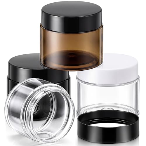 Patelai 4 Pieces Round Wide-mouth Leak Proof Plastic Container Jars with Lids for Travel Storage Makeup Beauty Products Face Creams Oils Salves Ointments DIY Making(2 Ounce,Classic Mix Color) - color: Classic Mix Color, size: 2 Ounce