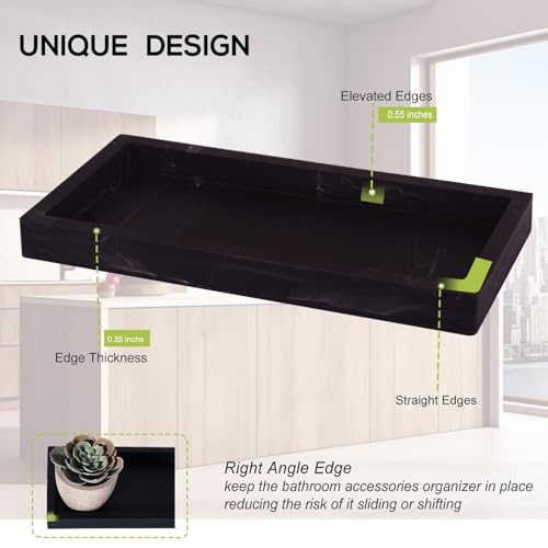 Bathroom Trays for Counter, Slicone Vanity Trays for Bathroom, Rectangle Sponge Holder for Kitchen Sink - Marble Black | Large, Thickened Silicone, Easy to Clean, Waterproof, Non-Slip, for Countertop, Kitchen, Bedroom, Dresser - color: Marble Black, size: