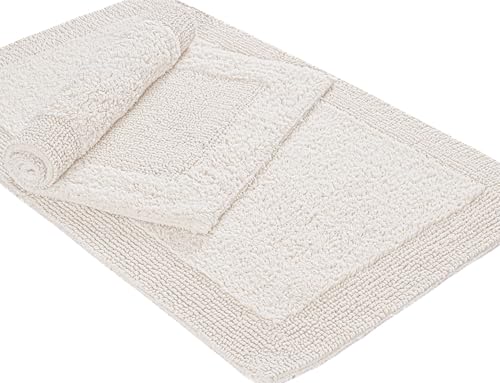 Bedding Craft Bathroom Bath Mat Rug – 100% Cotton, Reversible, Water Absorbent, Machine Washable, Soft Bathmat for Tub Side, 17x24 Beige - color: Beige, size: 1'5" x 2' (Rectangular)
