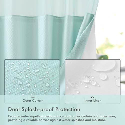 Mrs Awesome No Hook Shower Curtain with Snap-in Liner, Embossed Waffle Design Fabric Shower Curtain for Bathroom, Soft & Lightweight, 71x74, Sky Blue - color: Sky Blue, size: 71"W x 74"L (Pack of 1)