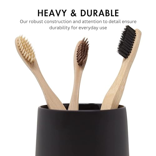 Yew Design Matte Black Toothbrush and Toothpaste Holder and Cup for Bathroom Vanity and Countertop, Round Organizer for Electric Toothbrushes, Floss, Razors, Cotton, and Mouthwash - color: Round Matte Black