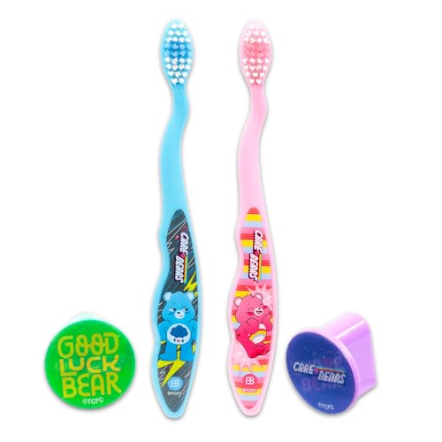 Care Bears Toothbrush and Cup Set for Kids - Bundle with 2 Toothbrushes, 2 Cups, Brush Caps, Stickers, More | Care Bears Dental Care for Girls