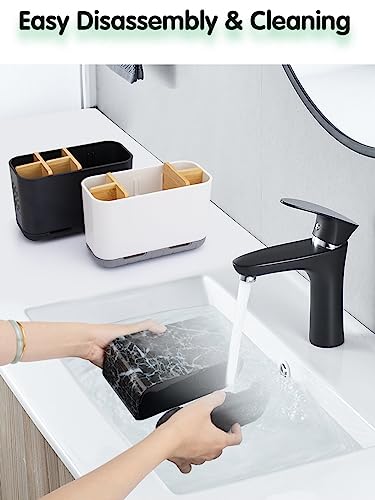 GFWARE Marble Toothbrush Holders, 5 Slots Bamboo Toothbrush and Toothpaste Holder for Bathroom Counter with Drainage, Kids Electric Toothbrush Organizer, Black Toothbrush Holders for Bathrooms - color: Marble-l