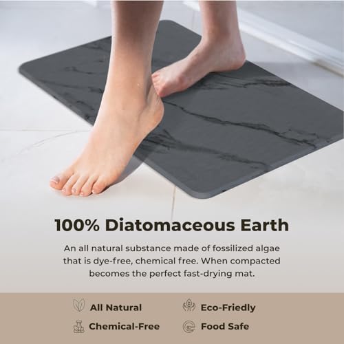 TOSORO - Stone Bath Mat Diatomaceous Earth Shower Mat Non-Slip Super Absorbent Diatomite Stone Bath Mats for Bathroom Floor Quick Drying Natural Easy to Clean (23.5 x 15) - Graphite - color: Marble Graphite, size: Pack of 1