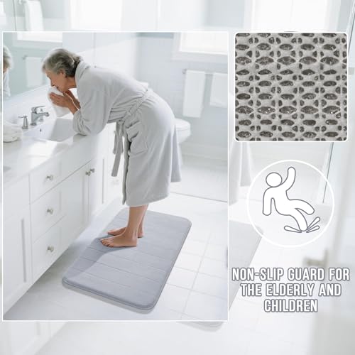 Yimobra Memory Foam Bath Mat Set 3 Pieces- Super Soft Absorbent Quick Dry Bathroom Rug Sets, Machine Washable Non Slip Floor Carpet for Tub Shower, Vanity & Toilet Base, Silver - color: Silver, size: 31.5''x20'' +17''x24'' + 24''x20''