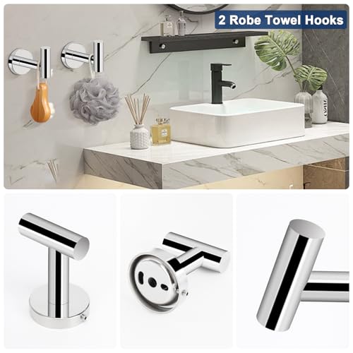 NearMoon 5 Pieces Bathroom Hardware Set SUS304 Thicken Stainless Steel-Towel Rack Kit Include 24" Towel Rod + Bath Towel Ring + Toilet Paper Holder + Robe Towel Hooks Bath Accessories (Chrome Finish) - color: Chrome Finish