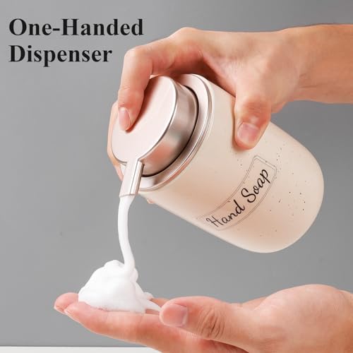 BosilunLife Foaming Soap Dispenser Set - Apricot Ceramic Foam Hand Soap Dispenser 12oz with Rust Proof Pump, Easy Pressing & Refillable,4Pcs Clear Stickers for Kitchen, Bathroom - 2 Pack - color: Apricot-foam Pump