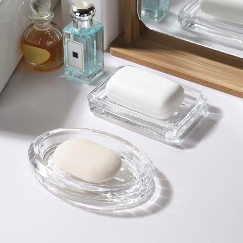 WHJY 2 Pack Glass Soap Dish Cute Bathroom Soap Dish Decorative Soap Dish Oval Soap Bar Container - size: 5.5"*3.74"