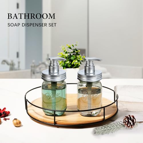 Amolliar Plastic Mason Jar Soap Dispenser with Pump Lid,16OZ Refillable Hand Soap Dispenser Set with Cute Lables - Farmhouse Decor for Kitchen Bathroom, Liquid Soap, Dish Soap, Lotion (2 Pack, Silver) - color: Black Jar + Silver Pumps