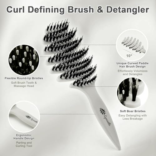 Wet Natural Boar Bristle Hair Brush for Fine Hair - A Great Gift | Smoothing Vented Detangling, Hair Texture, Gentle Scalp Feel, for Women and Men, Paddle, Frizz, Thin Hair, High Quality - color: Light Gray