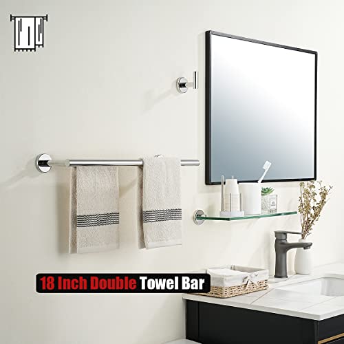 JQK Double Towel Bar Chrome, 20.5 Inch 304 Stainless Steel Thicken 0.8mm Towel Rack Bathroom, Towel Holder Polished Steel Wall Mount, Useable Length 18 Inch, TB100L18-CH - color: Polished Chrome, size: 20.5 Inch