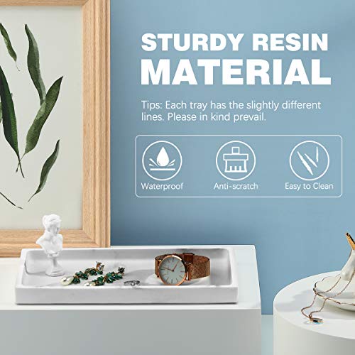 Emibele Bathroom Vanity Tray Countertop, 10" Rectangular Marble Resin Tray | Dresser Kitchen Sink Tray, for Jewelry Cosmetic Perfume Soap Candle, Lightweight Waterproof Tray, Medium, Gravel White - color: Gravel White, size: 10" x 6.1" x 0.8"