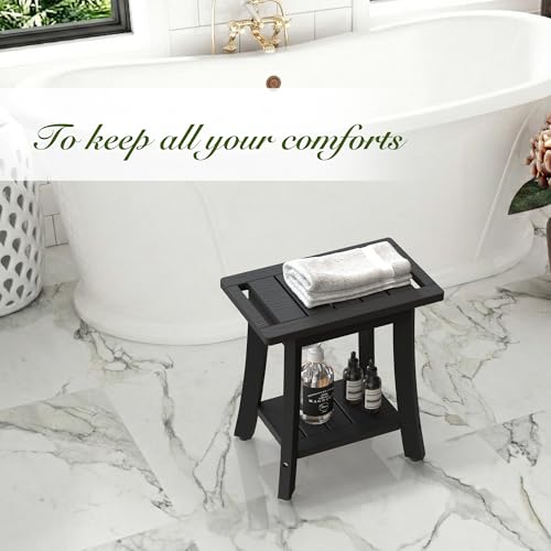 HIPS Shower Bench Inside Shower Stool with Storage Shelf, Waterproof Spa Bath Chair for Bathroom, Seat or Organizer for Living Room, Bedroom - Great for All Ages Unisex Elderly (Small, Black) - color: Black, size: Small 16x10x17 Inch
