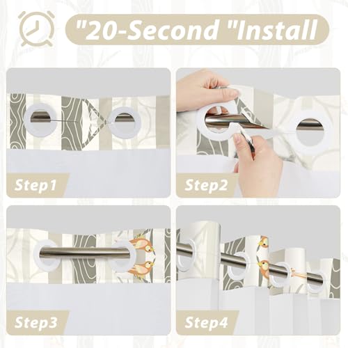 No Hook Shower Curtain with Snap in Liner, Yellow Bird Tree Fabric Shower Curtain Set for Bathroom, Hotel-Quality, See Through Top Window Design, 59" W x 79" L - color: 05 Bird - Yellow, size: 59"W x 79"L (Pack of 1)