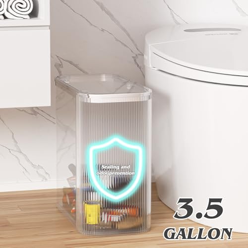 Clear Bathroom Accessories Set, 3.5 Gal Trash Can with Lid, Glass Bathroom Set Include Soap Dispenser, Toothbrush Holder, Tumbler, Qtip Holders, Cute Bathroom Sink Set, Vintage Bathroom Decor - color: Clear, size: 6 Pieces