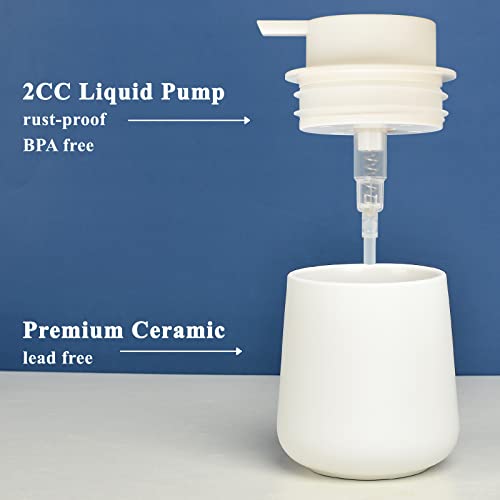 BosilunLife White Soap Dispenser - Ceramic Hand Dish Soap Dispenser for Bathroom 12ounce Refillable Liquid Hand Wash Dispenser for Essential Oil, Lotion Soap (Rubber Paint) - color: Rubber White
