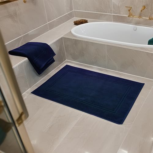 Tens Towels Pack of 2 Bath Mats 100% Cotton, 20 x 32 Inches, Super Absorbent, Hotel Quality Premium Floor Towels, Luxurious, Soft & Quick Dry, Not a Bathroom Rug, Navy - color: Navy