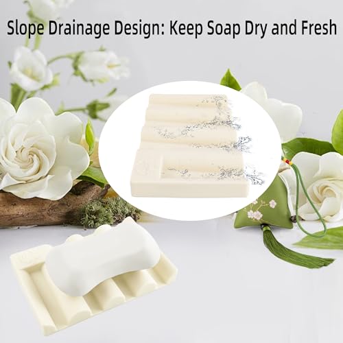 Silicone Soap Dish,Self Draining Soap Holder Perfect for Shower,Bathroom Sink,Kitchen Sink & Travel,Non-Slip Bar Soap Holder Extend Soap Life,Keep Soap Bars Dry & Easy Cleaning Beige-1Pcs - color: Beige-1pcs