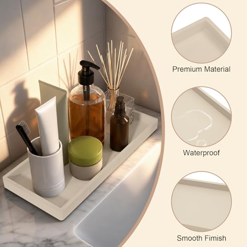 Bathroom Vanity Tray Beige, Silicone 11.8 x 5 Inch Toilet Tank Tray Decor, Extra-Large Candle Tray for Bathroom Holders and Organizers, Waterproof Perfume Tray for Dresser for Vanity, Kitchen - color: Beige, size: 11.8" x 5" x 0.8"