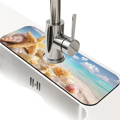 Faucet Fast Absorbent Pad - Yellow Starfish Shells On The Beach Drying Pad, Suitable For Kitchen, Bathroom, Island And Other Scenes - color: Yellow starfish shells on the beach