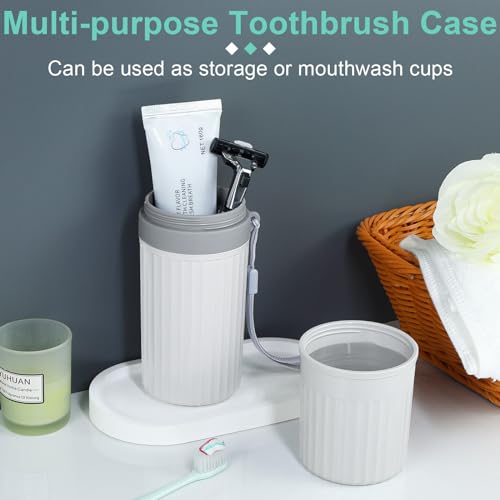 Mulbozy Travel Toothbrush Holder, Large Travel Toothbrush Cup Case, Portable Travel Toothbrush Toothpaste Makeup Storage for Business Trip Camping School - Gray - color: Style C-gray
