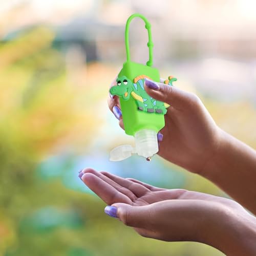 Refillable Travel Bottles Containers, 4 Pack Hand Sanitizer Travel Size Holder with Empty Silicone Clip-Filp Bottles, Leak Proof Portable Bottle for Liquid Soap, Lotion(Dinosaur) - color: dinosaur