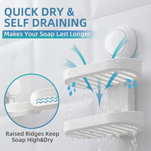 TAILI Soap Holder Soap Dish for Shower, Suction Cup Soap Holder for Shower Wall, Bathroom Accessories, Removable Strong Hold Soap Saver, Drill Free, White 2 Layer - color: White, size: 2 Tier