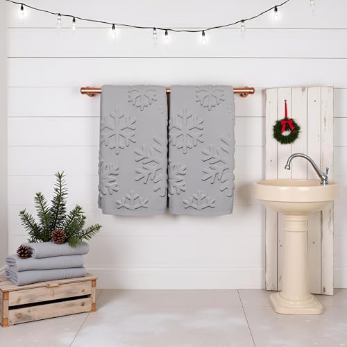 2 Pack Christmas Snowflake Hand Towels 100% Cotton Jacquard Holiday Kitchen Dish Towels Retro Neutral White Bathroom Towels Set Gift Seasonal Xmas Winter Bathroom Decor (Grey Snowflake) - color: Grey Snowflake