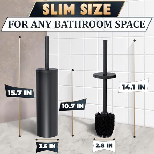 2 PCS Black Toilet Brush and Holder Set - Scratch Resistant Black Toilet Bowl Brush and Holder with Soft Bristles Replaceable Head, Protection from Splashes, and Compact Design - for Cleaning - color: Black 2 Pcs