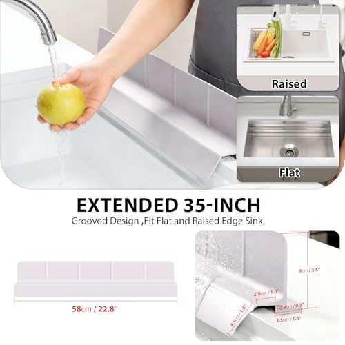 23Inch Sink Splash Guard – Extended Length & Tall Silicone Kitchen Sink Splash Guard with Overhang Drainage Design & Strong Suction Cups for Countertop (Light Pink, 23''x3.5'') - color: Light Pink, size: 23''x3.5''