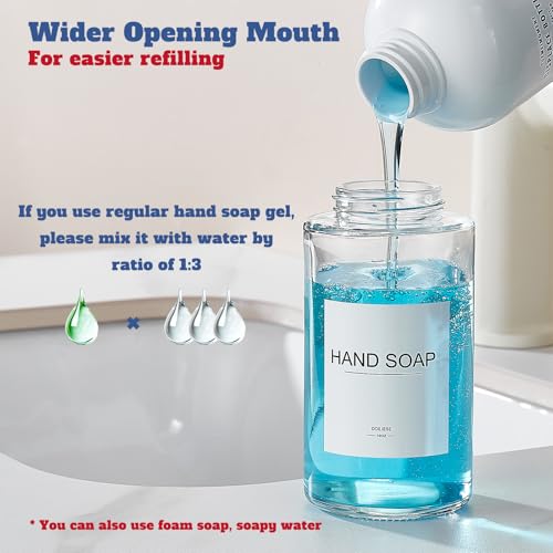 Glass Foaming Hand Soap Dispenser, 10 oz Easy Refill Bathroom Soap Dispenser, Foaming Dispenser with Stainless Steel Pump & Waterproof Labels, Foam Soap Pump Bottles for Handwashing, 2 Sets - color: Brushed Nickel Foam 2pc