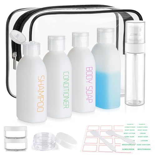 Cosywell Travel Bottles for Toiletries 9PCS Shampoo Bottles TSA Approved Toiletry Bottle Leakproof Plastic Cream Jars Refillable Cream Lotion Travel Essential Toiletrie(White) - color: G-Clear