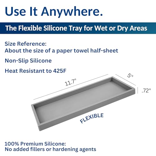 Spacewiser Countertop and Vanity Tray - 2 PC Large 11.7" Silicone Bathroom Trays, Counter Organizer, Dish Soap Sponge Holder Kitchen Sink Tray Organizer, Sink Caddy Toothbrush Key Kitchen Soap Trays - color: Modern Gray, size: 2 PC Large - 11.7”