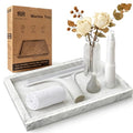 12"x8" Marble Tray White Rectangular Bathroom Tray countertop, Vanity & Kitchen | Includes Mirror Wiper and Wash Towel | Decorative Organizer for Perfume, Jewelry & Home Decor