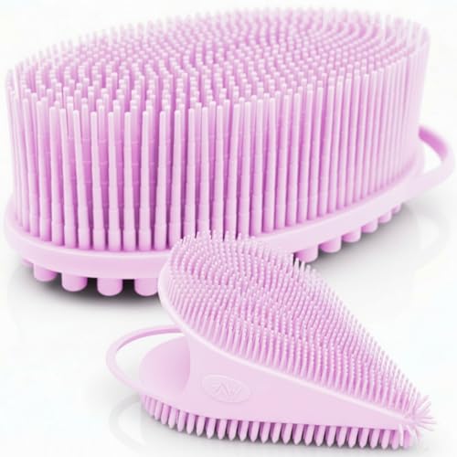 Avilana Premium Body Scrubber and Face Brush Set - Trusted Since 2017 - SGS Certified Silicone 2-in-1 Shower Kit, Dual Sided Gentle Exfoliating Loofah Alternative Sensitive Skin Women Men Gift - color: Pink, size: Body & Face