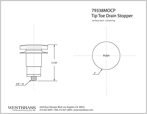 Westbrass 79338MOCP-20 Replacement Tip-Toe Bathtub Drain Stopper with 3/8" Stem, Polished Chrome (20-Pack) - size: 20-Pack, style: 3/8" Stem