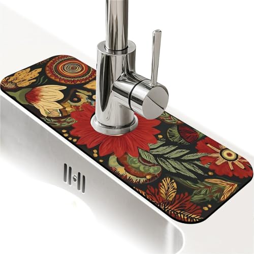 Faucet Fast Absorbent Pad - Bohemian Floral Mandala , Suitable For Kitchen, Bathroom, Island And Other Scenes - color: Bohemian Floral Mandala