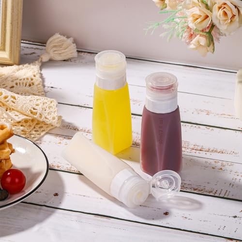 Set of 6 Leak Proof Silicone Travel Bottles Mini Sauce Dispensers Small Portable Salad Dressing Containers to Go for Lunch 3oz Squeeze Condiments Bottles Lunchbox Accessories