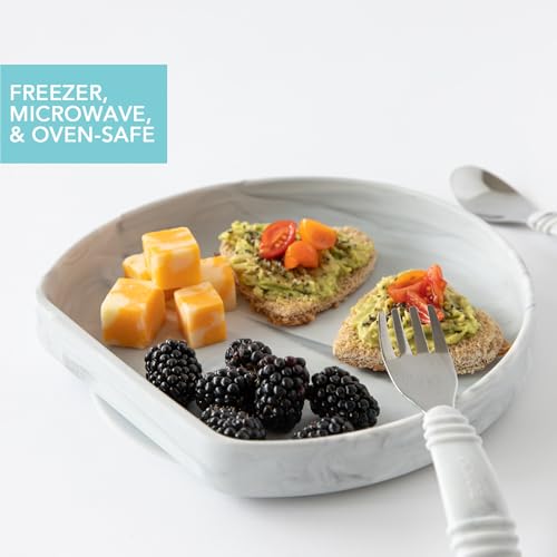 Bumkins Toddler and Baby Suction Plate, Silicone Grip Dish for Babies and Kids, Baby Led Weaning, Children Feeding Supplies, Non Skid Sticky Bottom, Platinum Silicone, Ages 6 Months Up, Marble - color: A3 Marble-GP