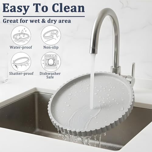 HighHerz Silicone Bathroom Countertop and Vanity Tray, Round Silicone Bathroom Tray, Modern Bathroom Decor, Coffee Table Decor, Decorative Tray for Candle, Perfume, Plants (Grey, 9 inch) - color: Gray, size: 9"