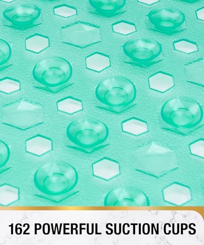 HITSLAM Shower Mat Anti Slip, Square Bath Mat for Tub Non Slip with Suction Cups and Drain Holes, 21x21 Inch Bathroom Shower Stall Floor Mat, Machine Washable, Soft on Feet, Green - color: Green, size: 21" x 21" (Square)