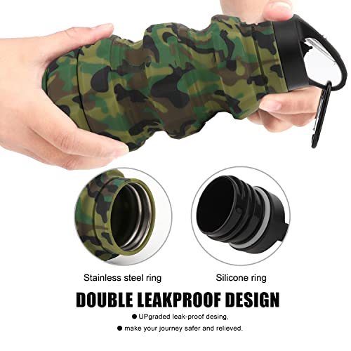 QiCheng&LYS Collapsible Water Bottle Sports Bottle 19.5OZ/580ml Travel Water Bottle for Men Women Kids. BPA Free Food Grade Silicone. (Army green camouflage) - color: Army green camouflage