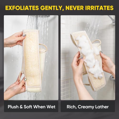2 Pack Egyptian Loofah Back Scrubber for Shower, Natural Luffa Sponge with Handles, Exfoliating Shower Back Scrubber for Women and Men, Long Body Scrubber for Bathing - size: 1 Count (Pack of 2)