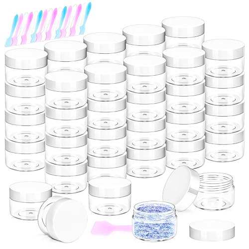 40 Pack 15g Plastic Jars with Lids, 15ml Round Clear Cosmetic Containers Makeup Jars, Travel Size Container Jar with 10 Spatulas for Sample Lotion Cream Eyeshadow Ointment Salve Balm Powder - color: White, size: 15g
