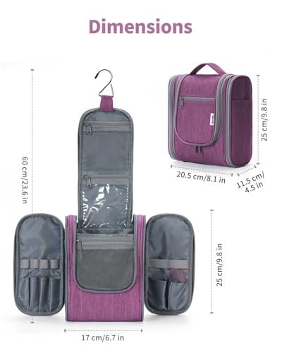 Narwey Small Hanging Toiletry Bag Women Travel Makeup Bag Organizer Toiletries Bag for Travel Size Essentials Accessories Cosmetics (Medium, Dark Purple) - color: AA-Purple, size: Medium