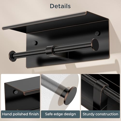 FORIOUS Double Toilet Paper Holder with Shelf, Wall Mount Tissue Roll Holder for Bathroom, 304 Stainless Steel Commercial Toilet Tissue Dispensers with Phone Shelf (1, Oil Rubbed Bronze) - color: Oil Rubbed Bronze